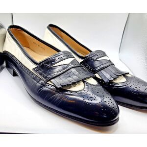 Vintage Stacy Adams Black White Leather Loafer Oxford Dress Shoes Size 10 Mens